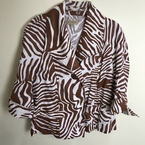 Kerry Brooke NEW Linen Zebra Print A Line Jacket Metallic Safari Blazer Neutral